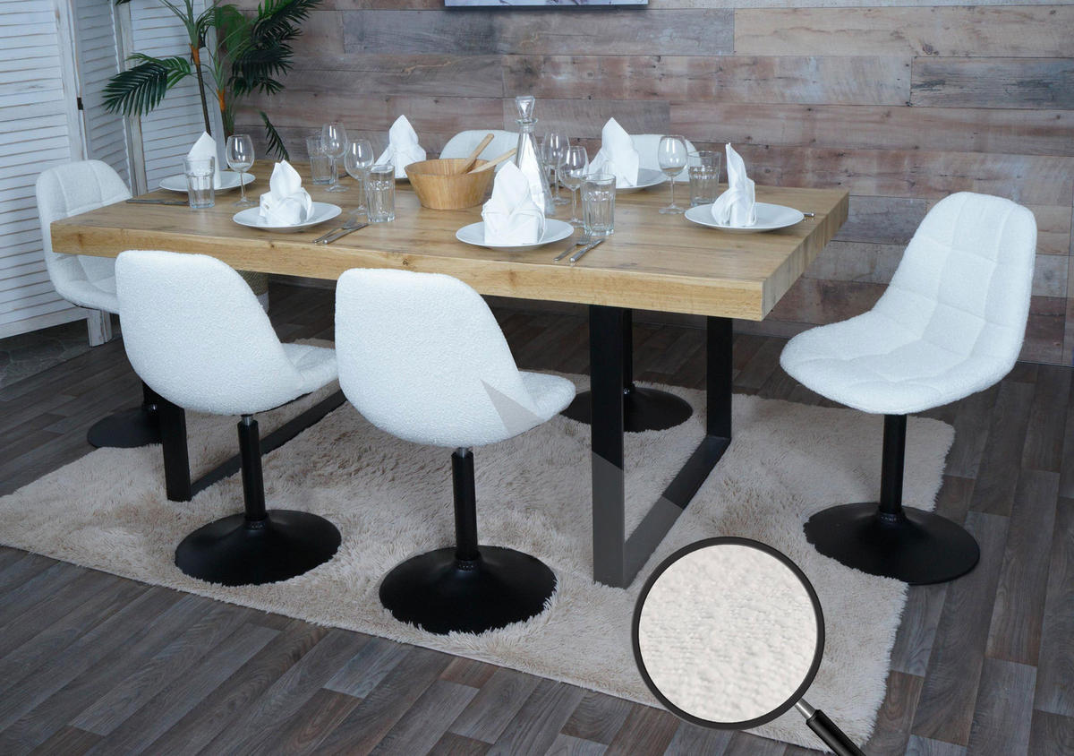 ESSZIMMERSTUHL 6er-Set 83x47x43cm Sitzhöhe 47cm Stahl Stoff/Textil Bouclé Creme - Beige, Textil (47/83/43cm) - CHEFGASTRO