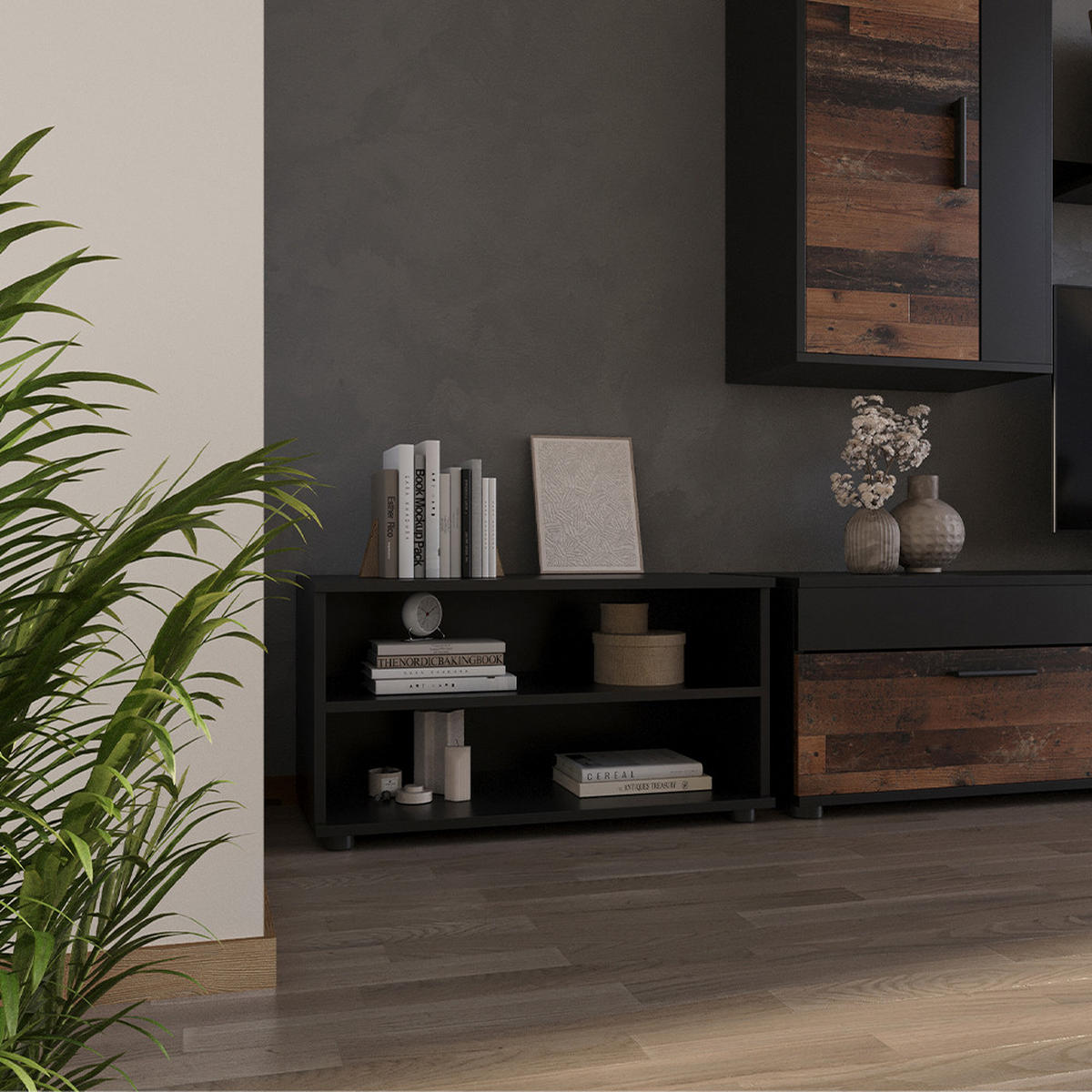 POLICE NA KNIHY Berno Černá - černá, kompozitní dřevo (70.8/38.9/35.3cm) - Vicco