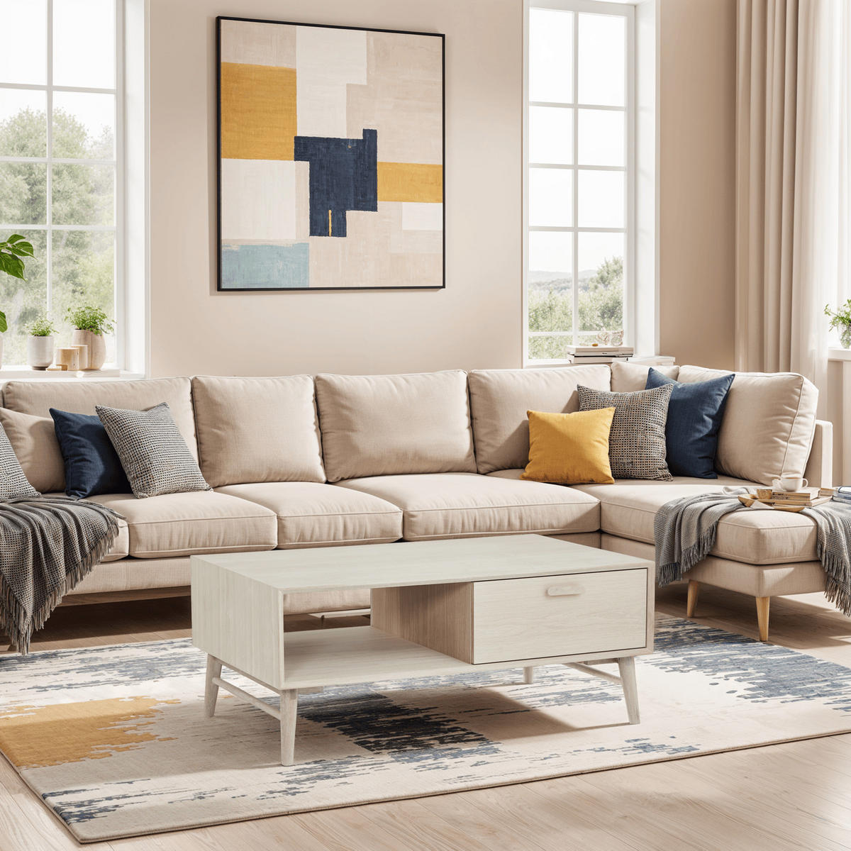 COUCHTISCH rechteckig Eiche massiv cm75/120/50 - Beige, Holz/Holzwerkstoff (75/120/50cm) - Furnhouse