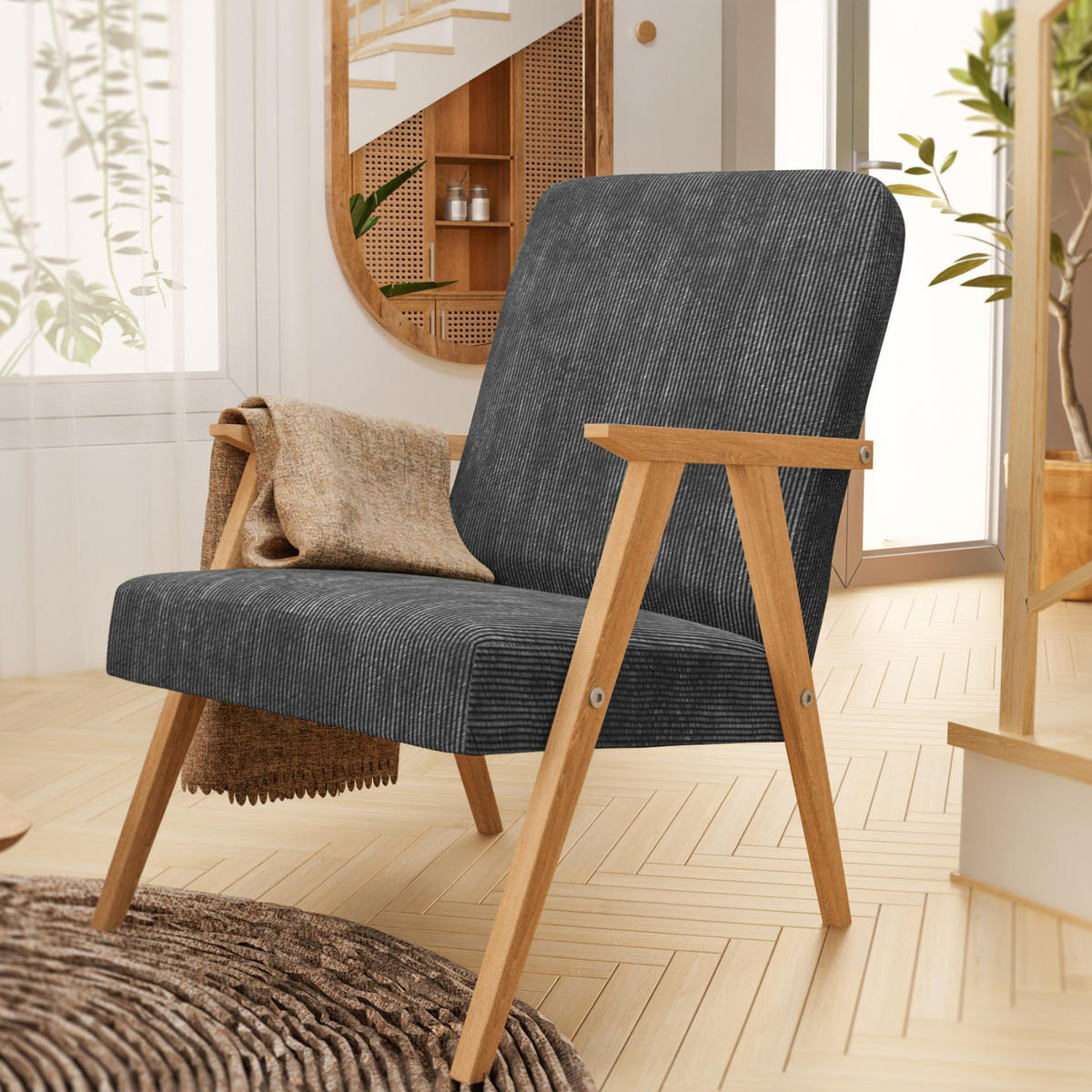 SESSEL Petra 81x63 cm im minimalistischen Stil Scandinavian, Holz, dunkelgrau - Dunkelgrau, Holz (59/81/63cm) - Margaret Hadas24