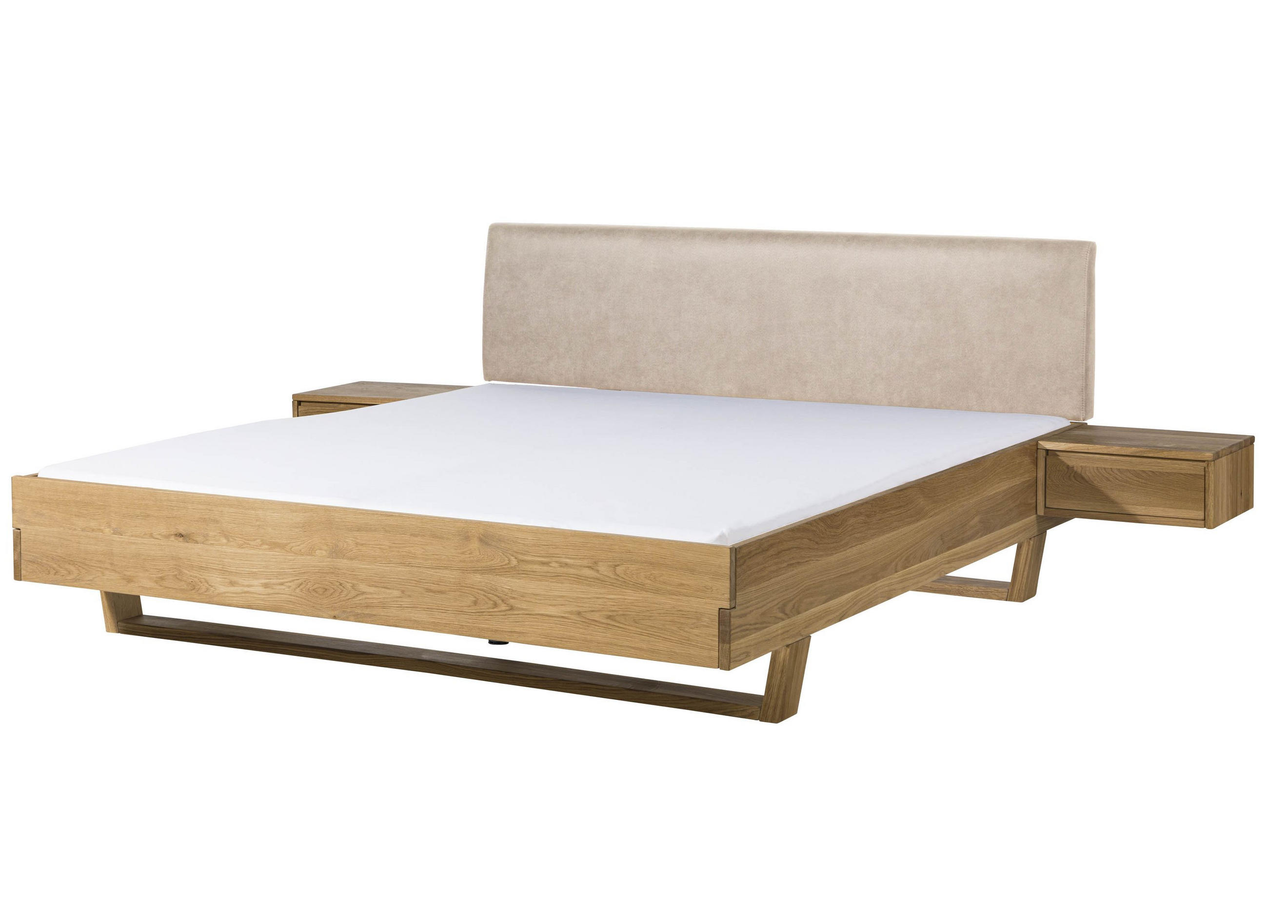 HOLZBETT mit Nachttischen Fichte 180x200x85 natur gebeizt / geölt, Kopfteil beige FICHTELBERG #147 - Beige/Braun, Holz (180/200cm) - Massivmoebel24