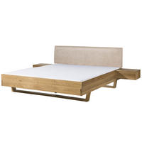 HOLZBETT mit Nachttischen Fichte 180x200x85 natur gebeizt / geölt, Kopfteil beige FICHTELBERG #147 - Beige/Braun, Holz (180/200cm) - Massivmoebel24