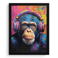 GERAHMTES BILD Graffiti - Schimpanse - Straßenkunst - Kopfhörer - Affe 30x40 cm - Blau, Papier (30/40cm) - MuchoWow