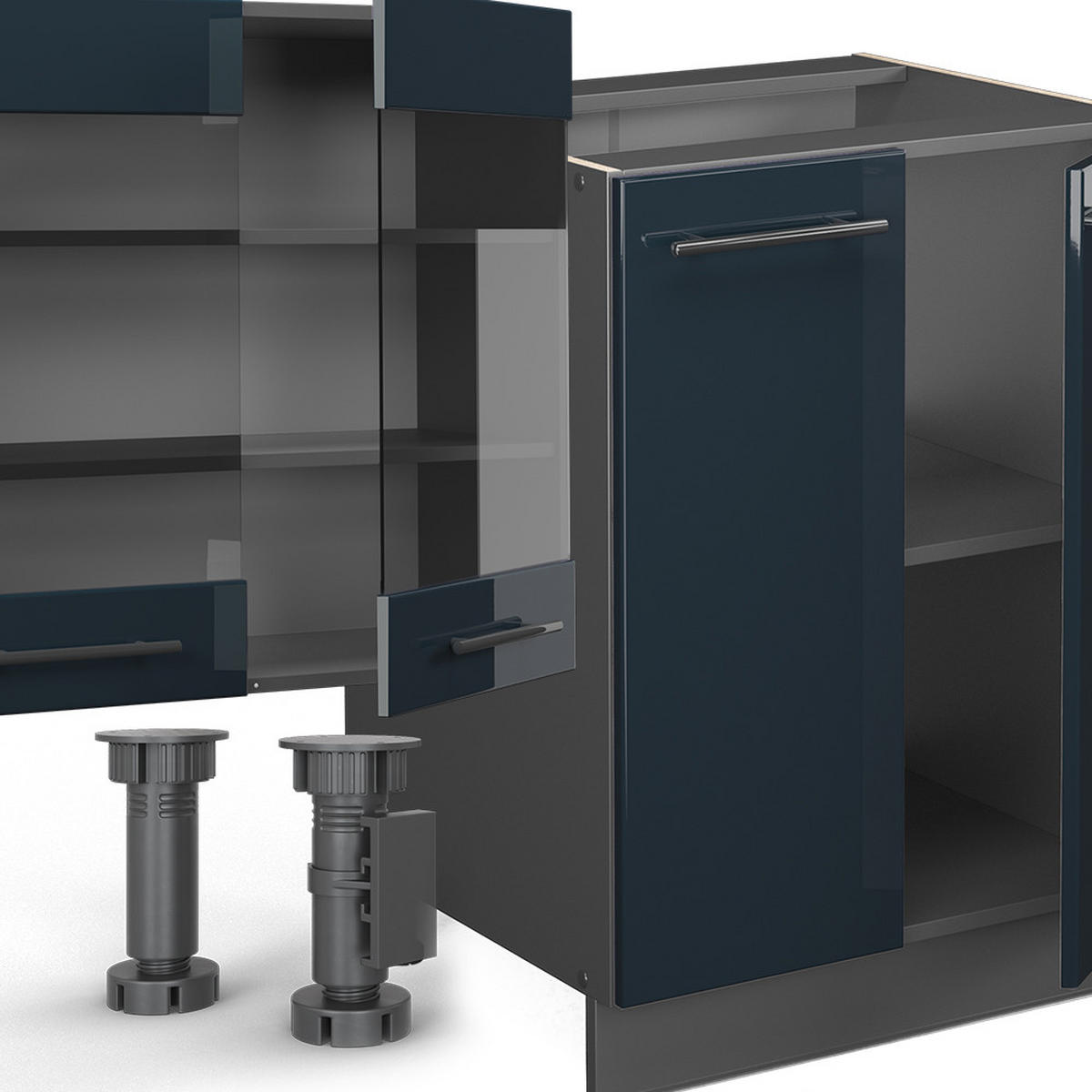 KÜCHENZEILE Fame-Line Dunkelblau Hochglanz/Anthrazit 300 cm AP Marmor - Anthrazit/Dunkelblau, Holzwerkstoff (300/81.6/60cm) - Vicco
