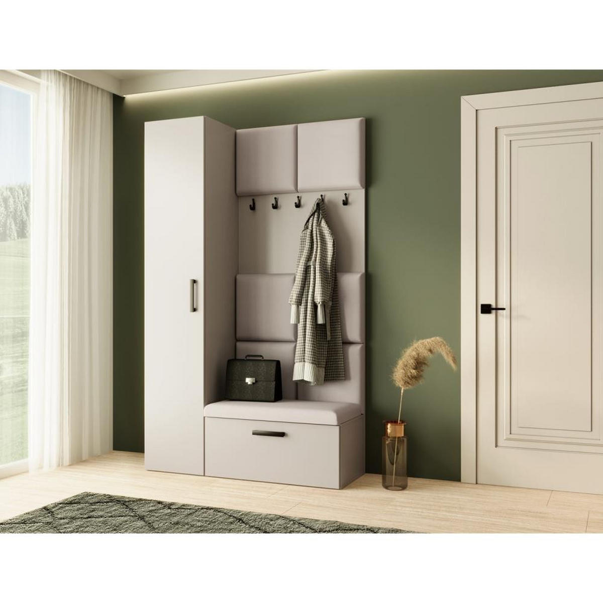 GARDEROBE Margaret I+IV 121/203/43 mit gepolsterten Paneelen - Kaschmir/Schwarz, Holzwerkstoff/Kunststoff (121/203/43cm) - Beautysofa