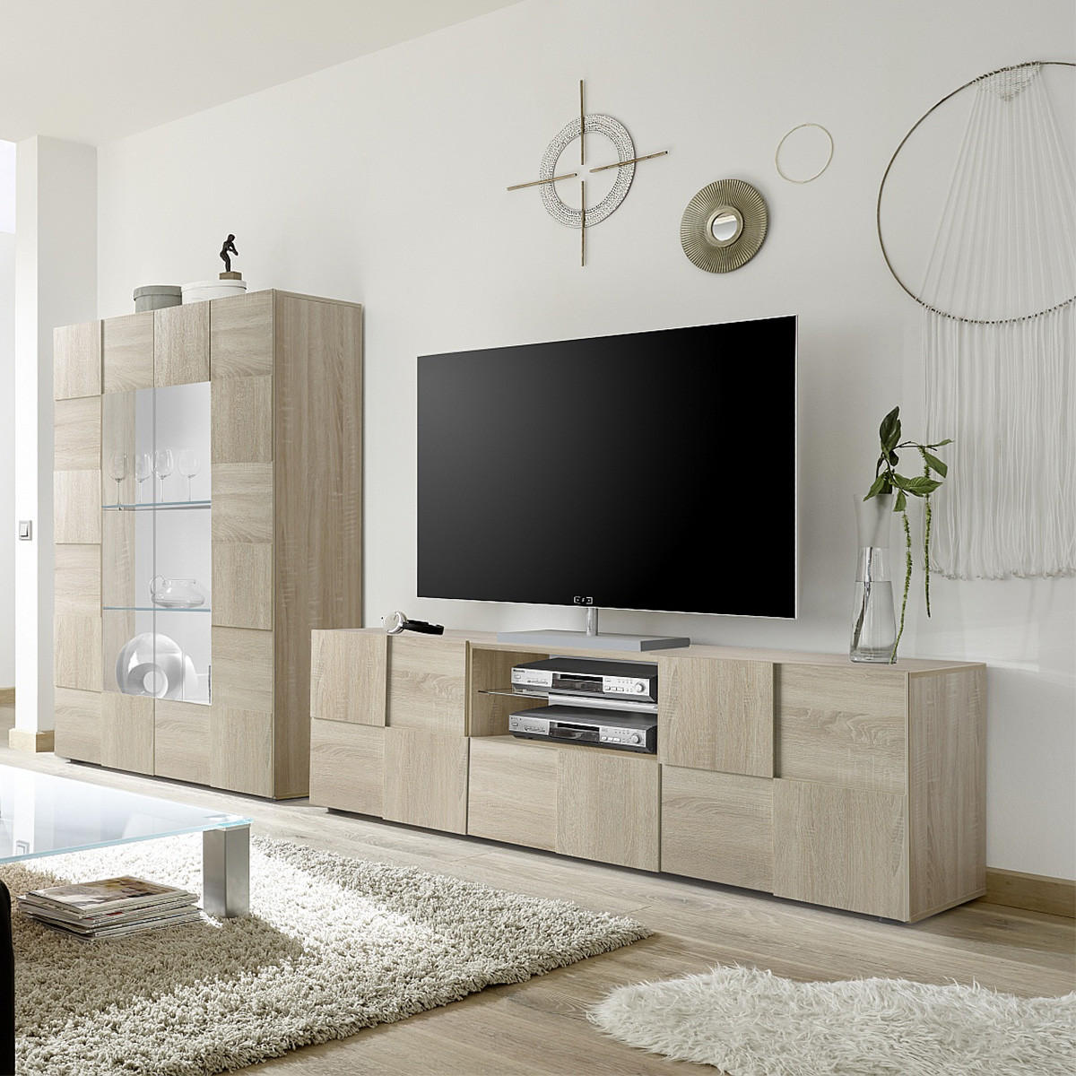 TV-MÖBEL 2 Türen 1 Schublade L181 cm - Dama - Eichefarben, Holzwerkstoff (42/57/181cm) - Calicosy