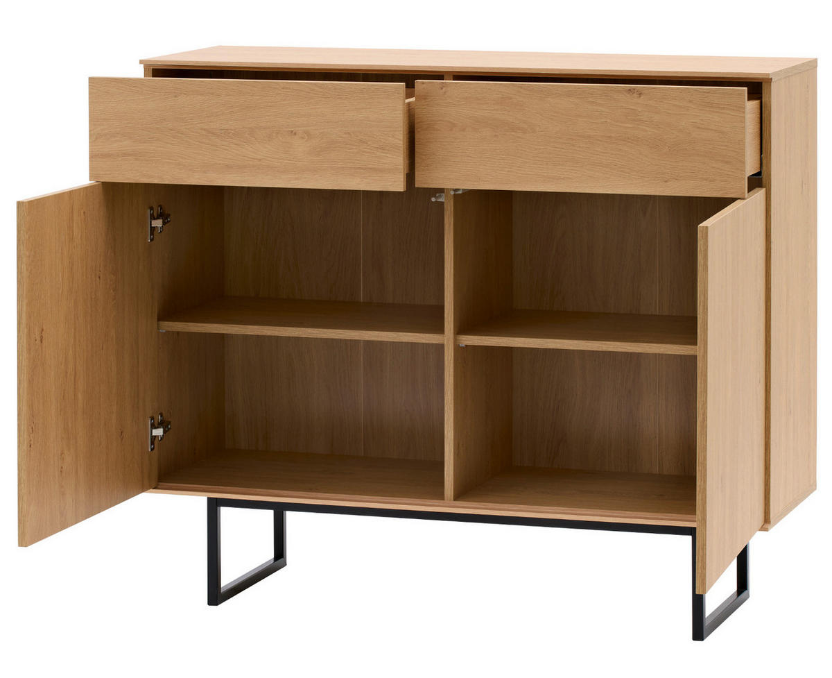 FLURKOMMODE Stone Eiche 115 x 98 cm, Schuhschrank mit Push-to-Open - Eichefarben/Schwarz, Holzwerkstoff/Metall (115/98/40cm) - Furn.Design