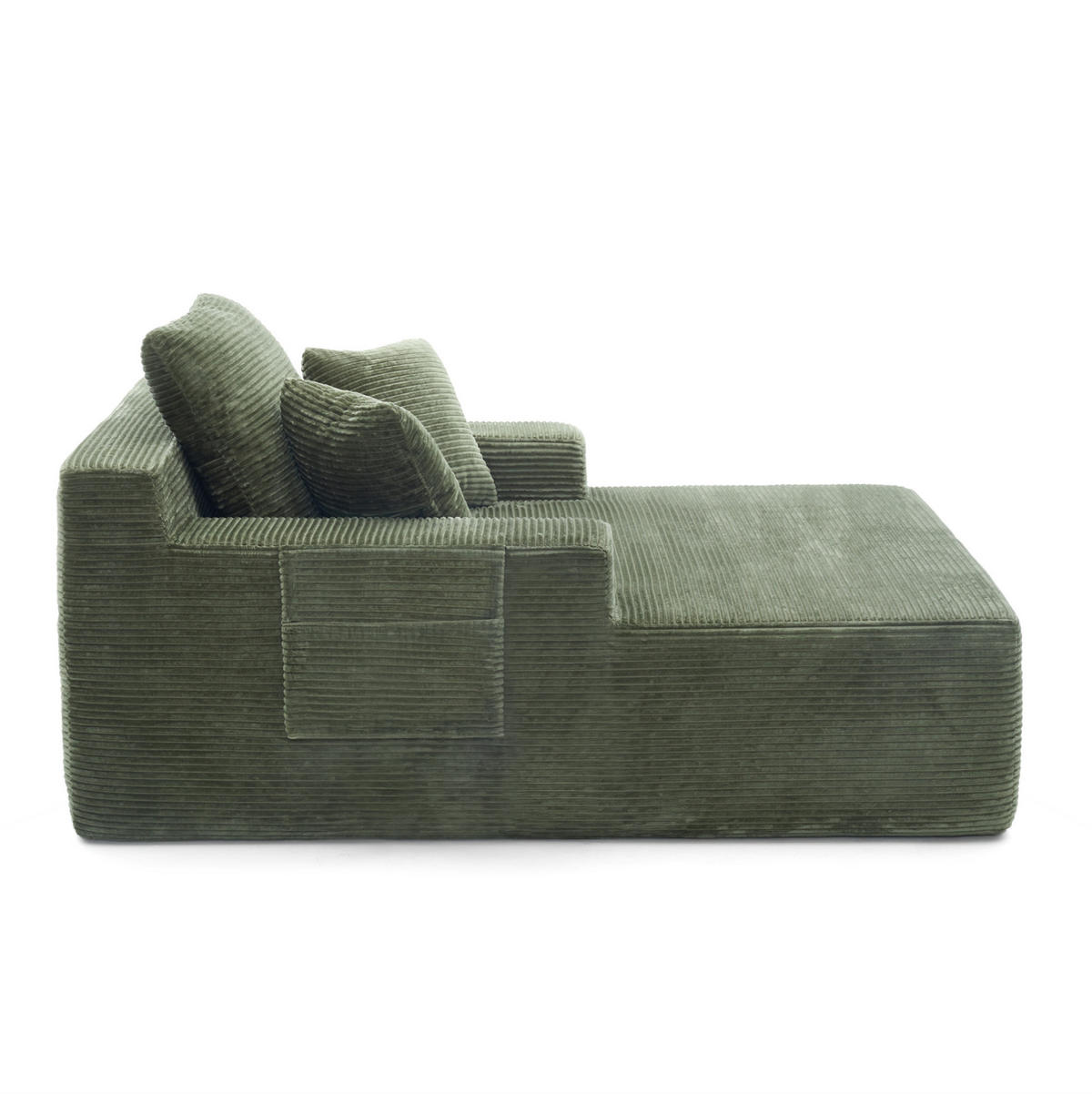 SOFA mit Seitentaschen und Kissen Cord Grün - Grün, Kunststoff (70/150/110cm) - Meubliv