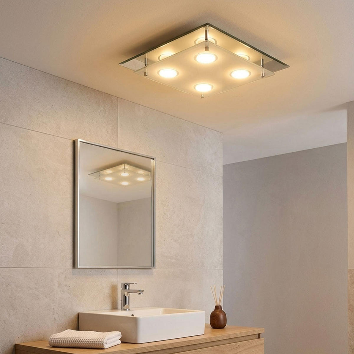 LED DECKENLEUCHTE ARENA Chrom Silber - Silberfarben, Glas (34/34/8cm) - Esto