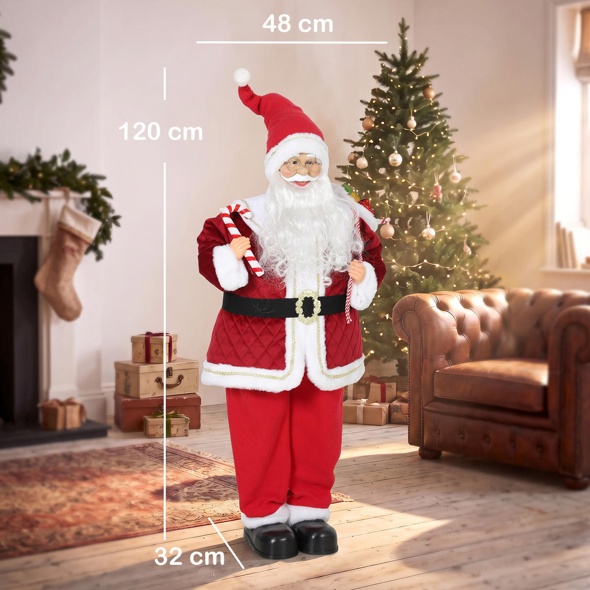 WEIHNACHTSMANN Polyester Metall Rot - Rot, Textil (32/120/48cm) - HOMCOM