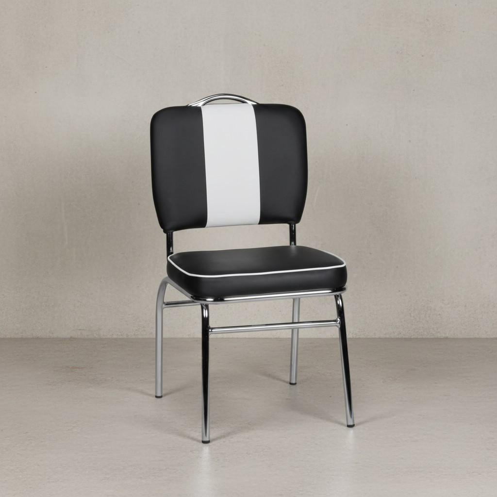 ESSZIMMERSTUHL Kunstleder mit Metallgestell Retro 50er Jahre gepolstert, Schwarz 47x45x90 cm - Silberfarben/Schwarz, Kunststoff/Textil (47/90/45cm) - KADIMA DESIGN