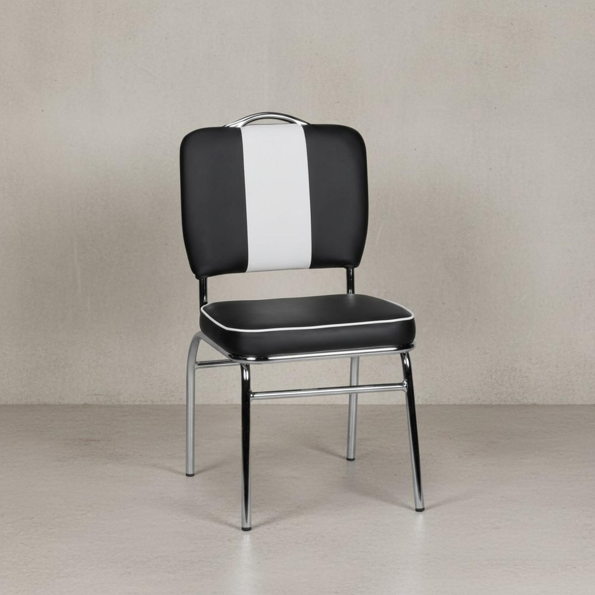 ESSZIMMERSTUHL Kunstleder mit Metallgestell Retro 50er Jahre gepolstert, Schwarz 47x45x90 cm - Silberfarben/Schwarz, Kunststoff/Textil (47/90/45cm) - KADIMA DESIGN