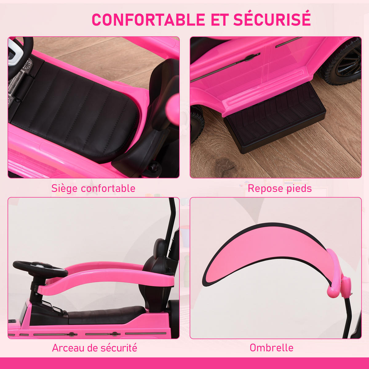 RUTSCHFAHRZEUG DE-16990 mit Klaxon, Sonnenschirm & Fußstütze Rosa - Pink, Kunststoff (85.5/40.5/95cm) - ComfortXL