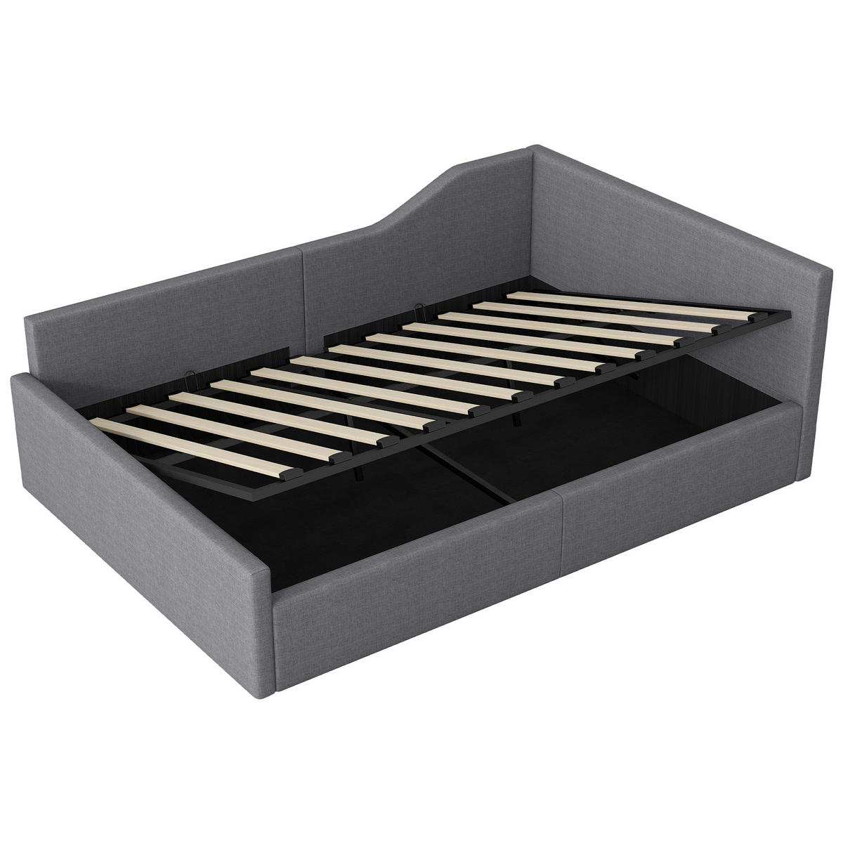 POLSTERBETT 140/200 cm Grau mit Stauraum und Leinenpolsterung - Grau, Holzwerkstoff (140/200cm) - OKWISH