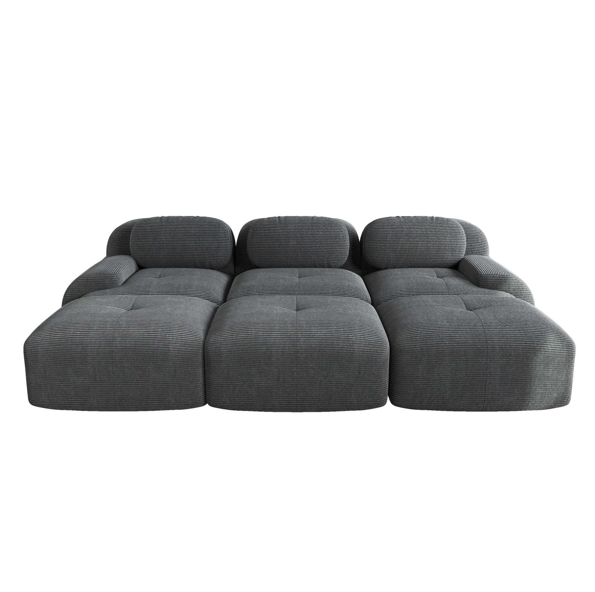 3-STIZER Sofa rahmenlos mit 32D-Hochdichteschaum, geschwungenen Armlehnen und Cordstoff, Grau - Grau, Textil (298/75/178cm) - Redom