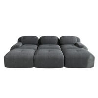 3-STIZER Sofa rahmenlos mit 32D-Hochdichteschaum, geschwungenen Armlehnen und Cordstoff, Grau - Grau, Textil (298/75/178cm) - Redom