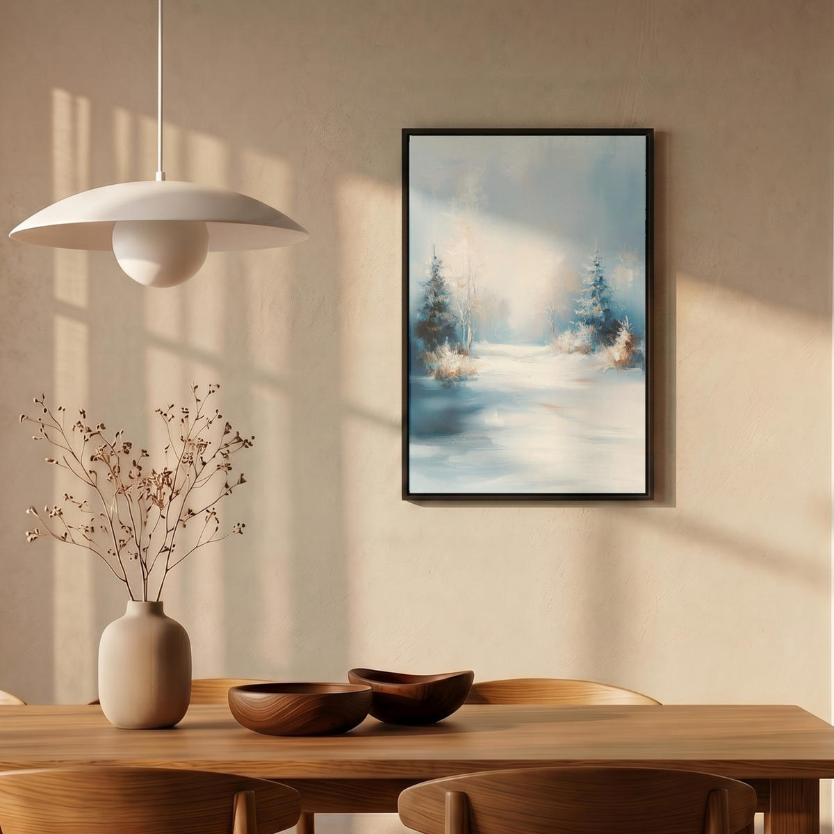 LEINWAND Bilder mit Rahmen - Wald – Winter – Natur – Abstrakt – Schnee - 40x60 - Weiß, Textil (40/60cm) - MuchoWow