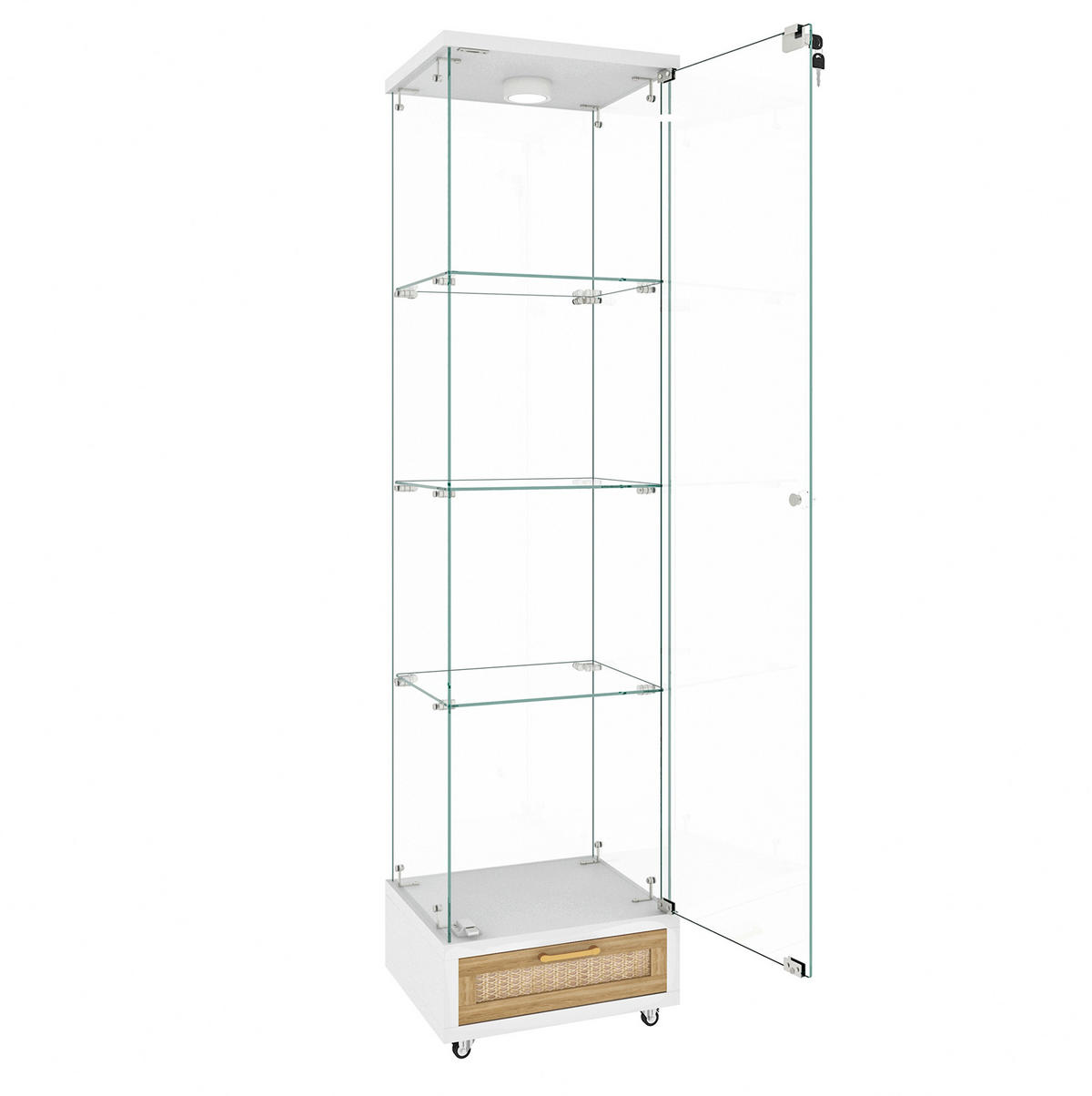 VITRINE 42,5/36,5/167 cm in Weiß mit LED-Beleuchtung und Schubladen - Weiß, Holzwerkstoff (42.5/167/36.5cm) - Flora Grace