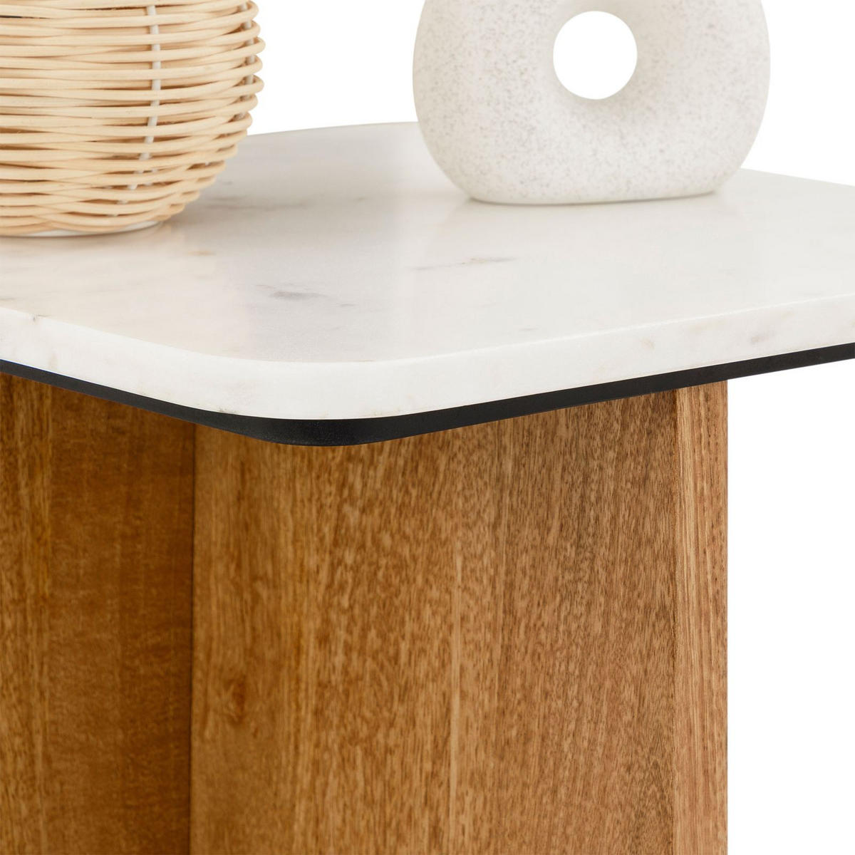 BEISTELLTISCH VARANASI - Weiß/Naturfarben, Naturmaterialien/Holz (40/40/51cm) - IDIMEX