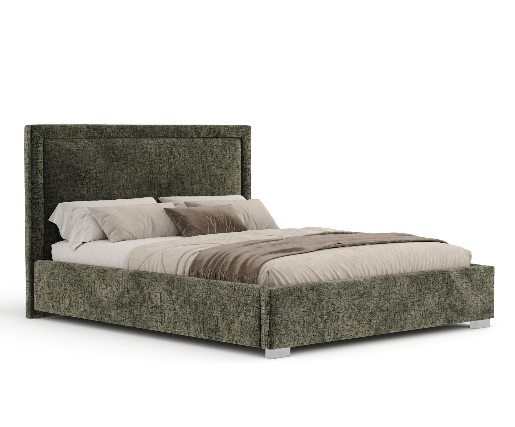POLSTERBETT Ordina Olivgrün 140/200 cm im Chenille-Stoff - Silberfarben/Naturfarben, Holz/Holzwerkstoff (140/200cm) - Maison de Reve