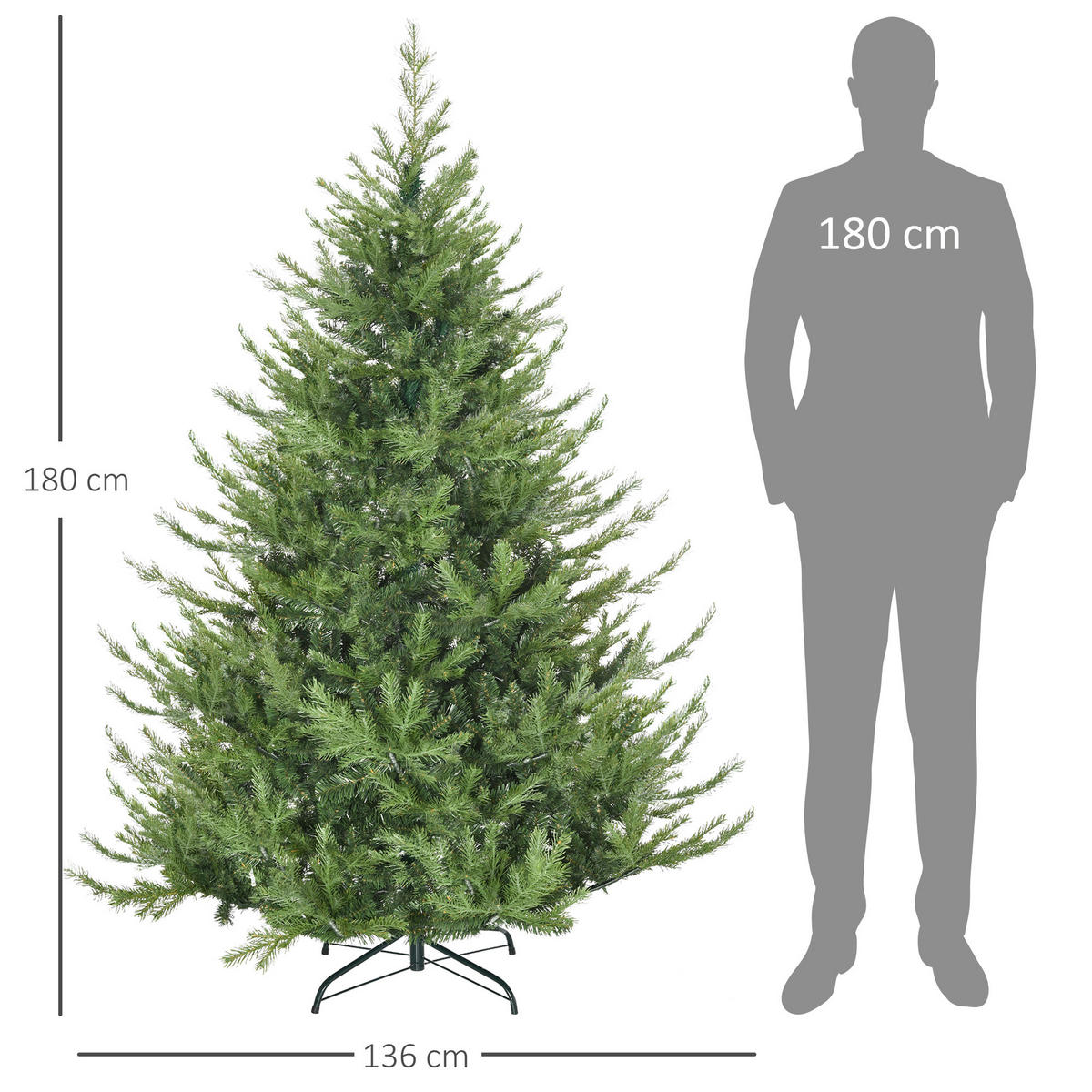 180 cm Weihnachtsbaum Künstlich Christbaum Dichte Zweige für Weihnachtsfest - Grün, Kunststoff (180cm) - HOMCOM