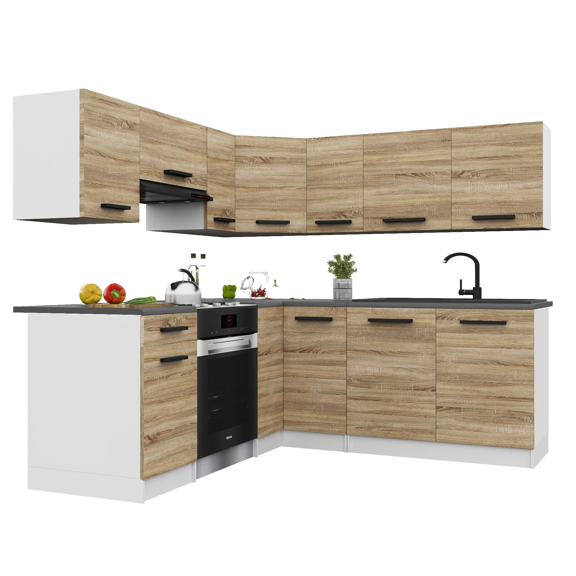 KÜCHENZEILE Italia 6 360 cm, mit Arbeitsplatten, Sonoma Eiche - Sonoma Eiche, Holz (360/143/60cm) - B BELINI GROUP