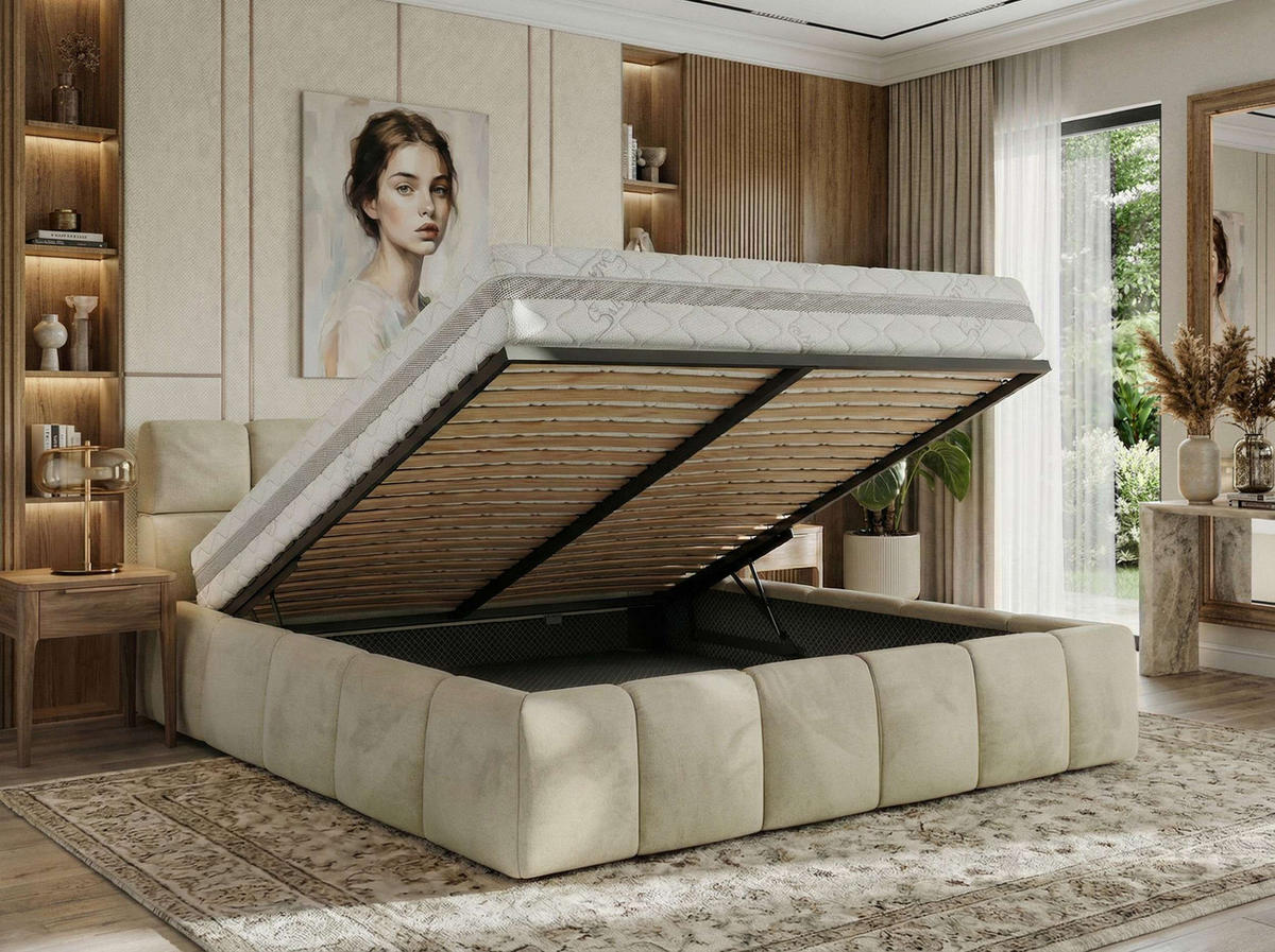 POLSTERBETT NIRA CLASSIC 160/200 - Beige Velvet - ohne Matratze - Beige, Textil (160/200cm) - MKS