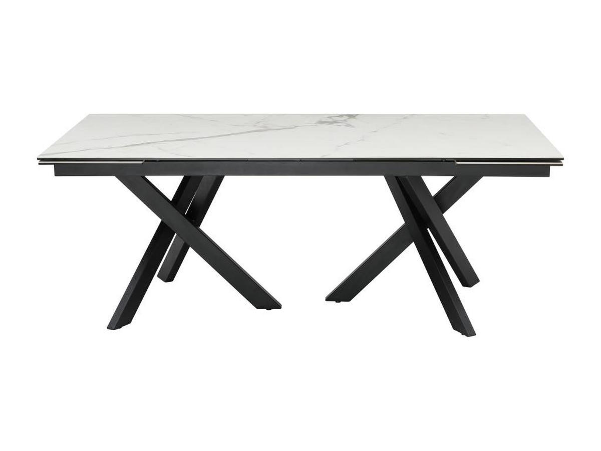 ESSTISCH ausziehbar - 8 bis 12 Personen - Sicherheitsglas & Keramik - Marmor-Optik Weiß & Schwarz - MARISO - Schwarz/Weiß, Glas (280/100/76cm) - Vente-Unique
