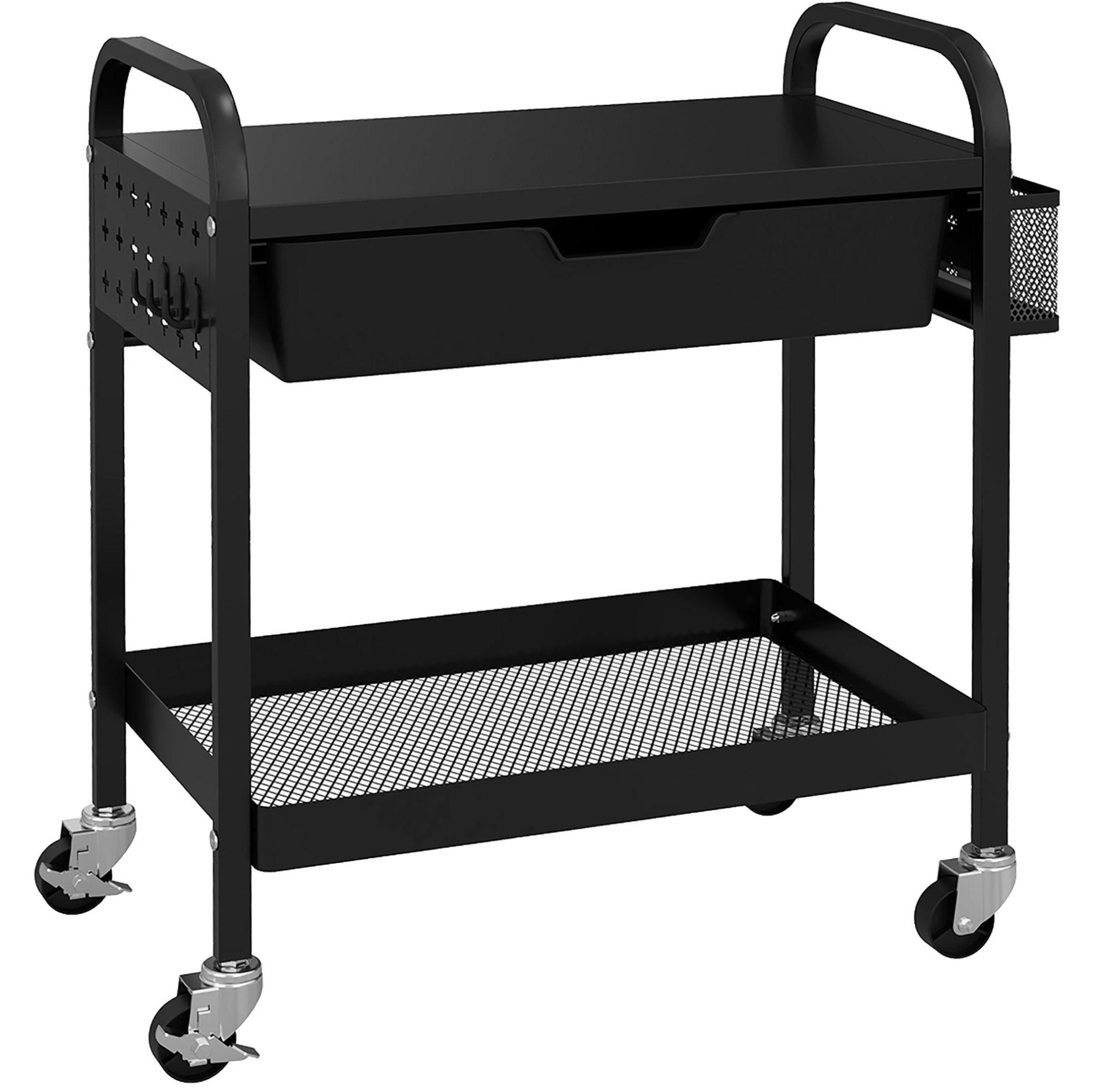 Modfu SERVÍROVACÍ vozík z lakovaného kovu a plastu 61x32,6x58,5 cm černý se zásuvkou, policí, 3 háčky a kolečky