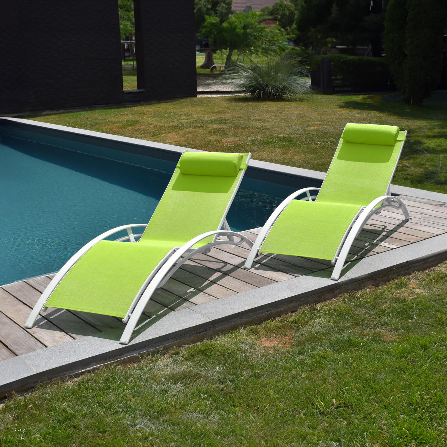 SONNENLIEGEN Galapagos Grün und Weiß 2er-Set - Grün, Metall (63/82/173.5cm) - Happy Garden