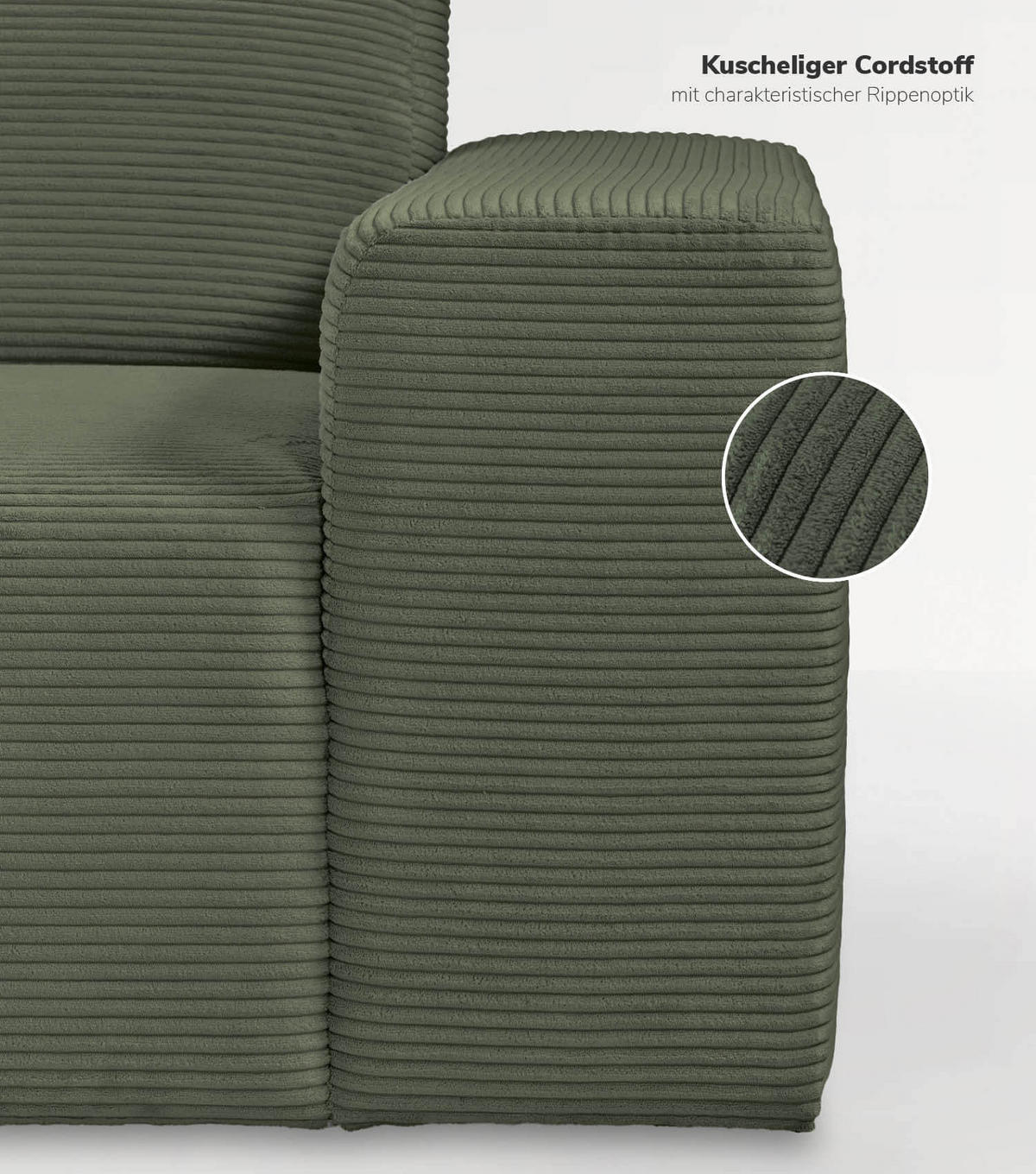 ECKSOFA Die Lässige Recamiere rechts - Mintgrün, Textil (253/188cm) - Mokebo