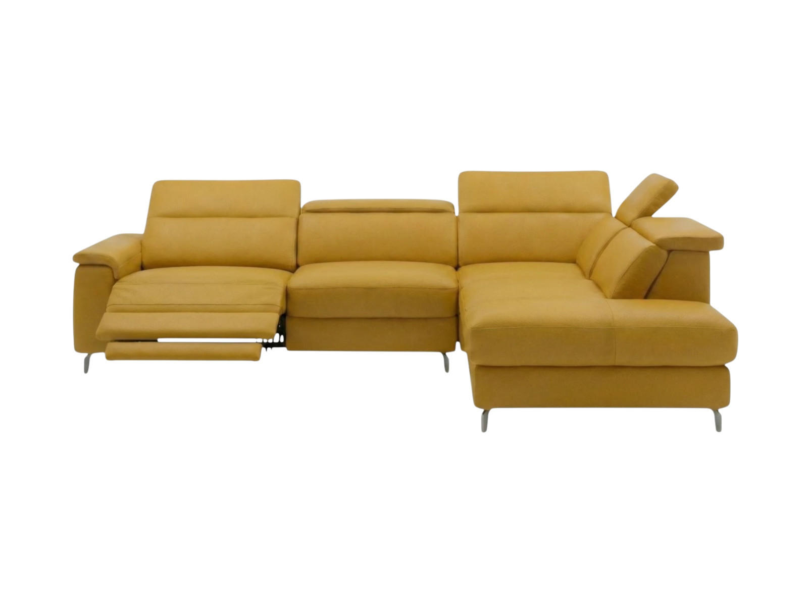 ECKSOFA Ambassador Echtleder mit 1 x Relaxfunktion Senfgelb - Gelb, Leder/Metall (272/224cm)