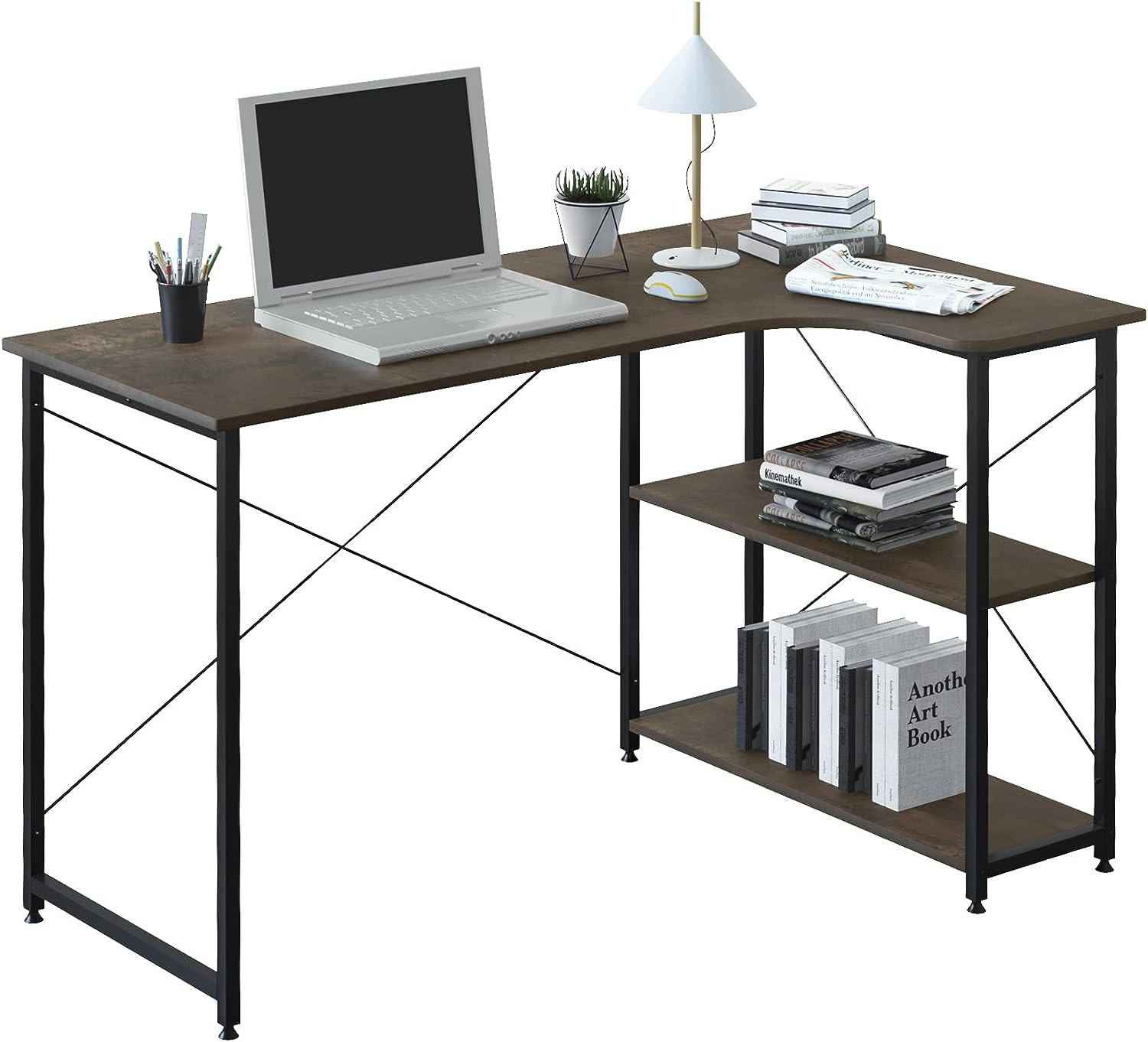 SCHREIBTISCH mit 2 Ablagen,120x74x71,5 cm, Schwarz-Rostfarbe - Rostfarben/Schwarz, Holzwerkstoff/Metall (74/120/71.5cm) - Woltu