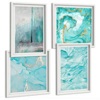 BILDER SET 4er Set - 50x50 cm & 40x60 cm Weißer Rahmen - abstrakte Muster in Blautönen - Weiß, Kunststoff (50/50cm) - TULUP