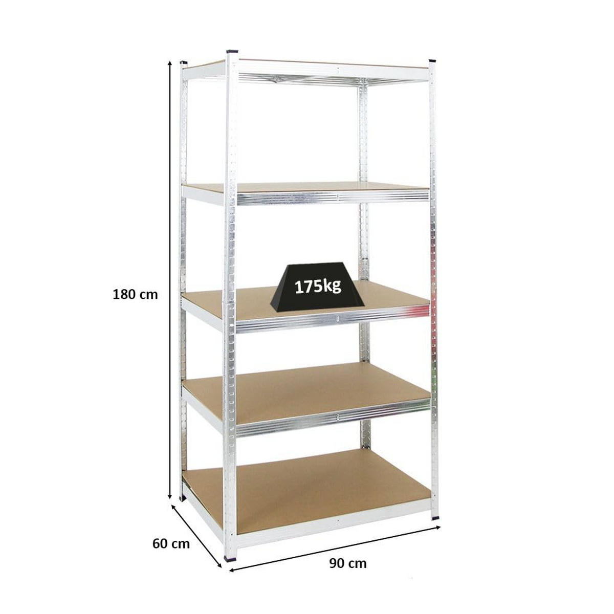 SCHWERLASTREGAL Ragnar 180x90x60 cm Fachlast 175 kg Verzinkt - Silberfarben, Metall (90/180/60cm) - PROREGAL