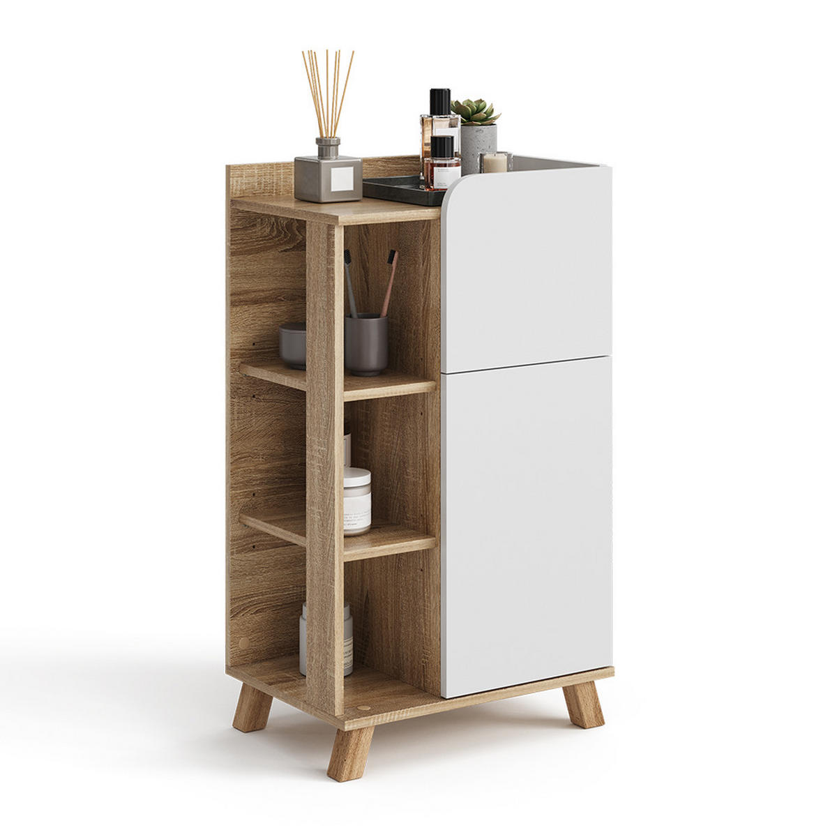 UNTERSCHRANK Karen Sonoma/Weiß 50 x 90 cm mit Tür und Schublade - Weiß/Sonoma Eiche, Holzwerkstoff (50/90/35cm) - Vicco