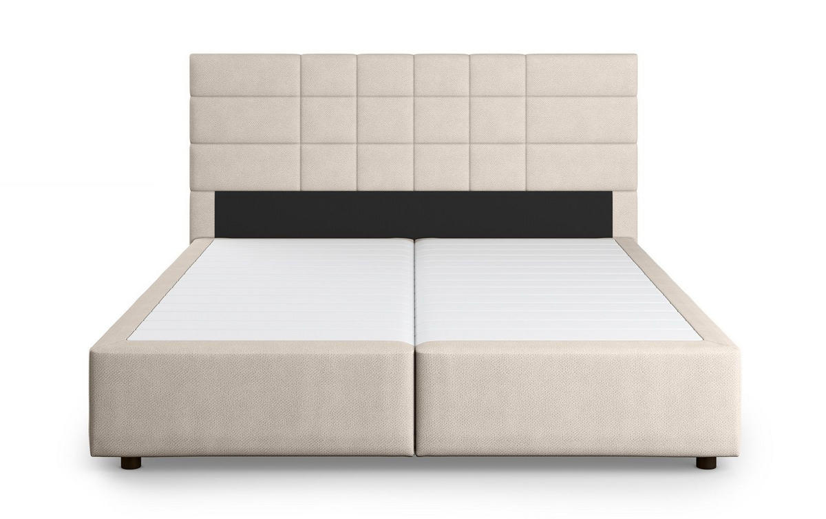 BOXBETT 140/160/180x200 – inkl. Topper, 7‑Zonen Taschenfederkern-Matratze, New York-Stoff - Beige/Buchefarben, Holz/Kunststoff (140/200cm) - Cotta