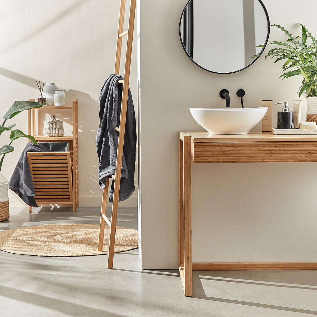 REGAL MIT WÄSCHEKORB Big Bamboo - Braun, Holzwerkstoff (40/95/31cm) - Butlers