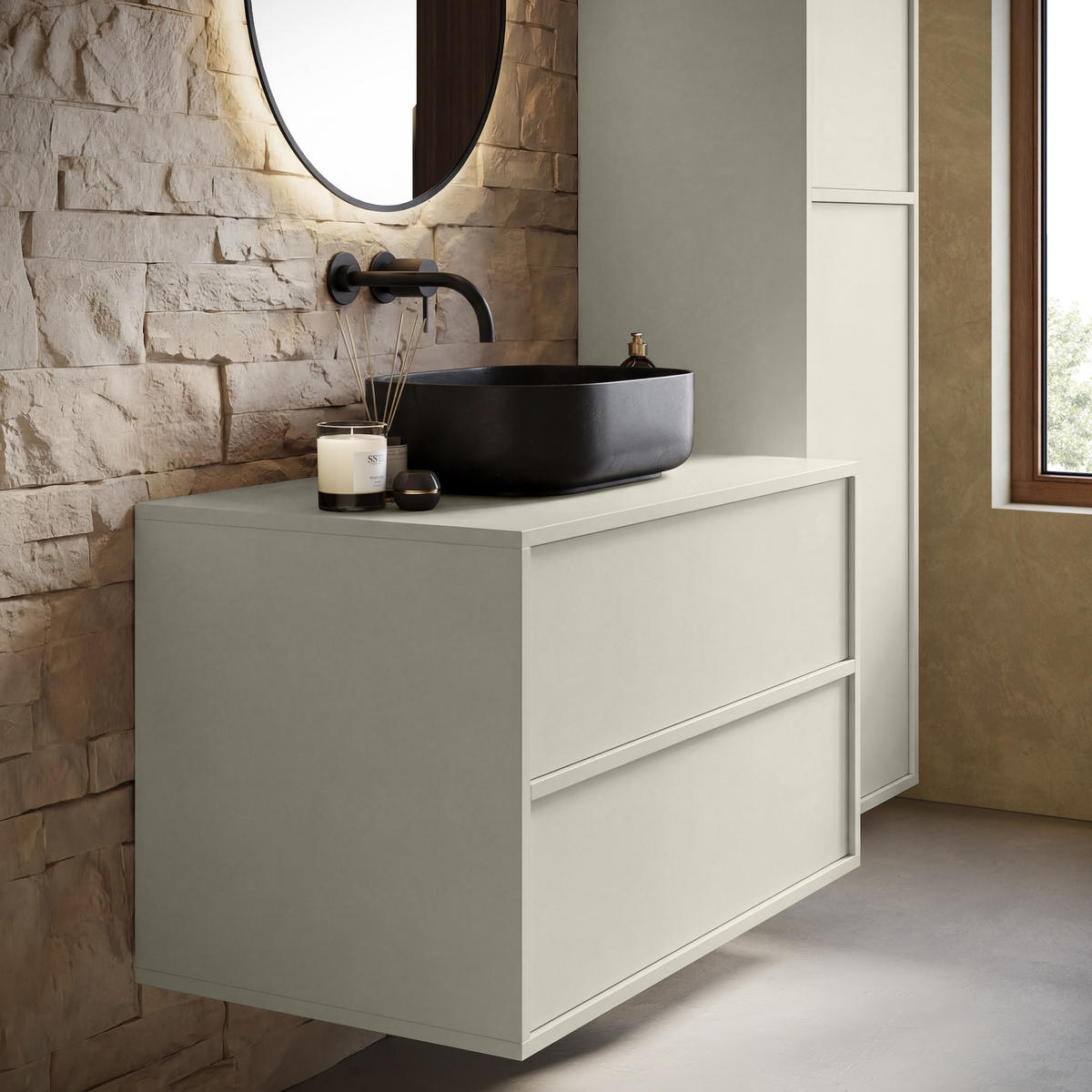 BADMÖBEL-SET Mali 2 Teile Cashmere - 80 x 46 x 49 cm - Kaschmir, Holz (80/49/46cm) - Badplaats