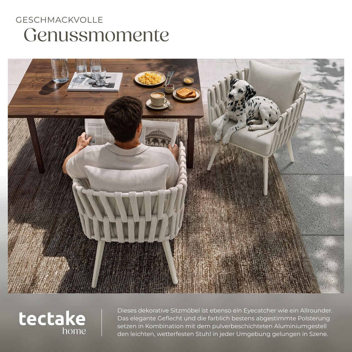 ALUMINIUM STUHL Lugano, höhenverstellbare Kunststofffüße, 62,5 x 65,5 x 75 cm, beige - Beige, Kunststoff/Metall (62.5/75/65.5cm) - tectake