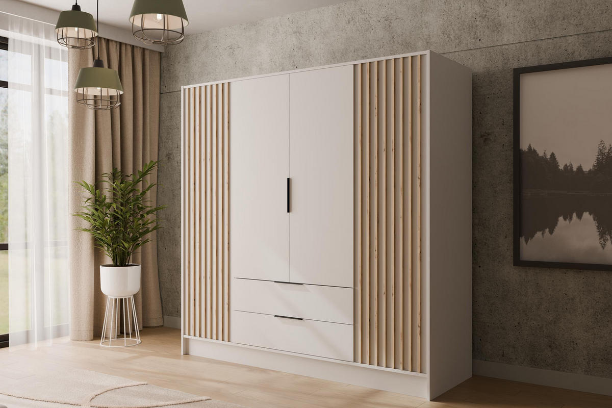 KLEIDERSCHRANK NELIA - 200 cm - Weiß/Eiche Artisan, Holzwerkstoff (200/200/51cm) - ALTDECOR