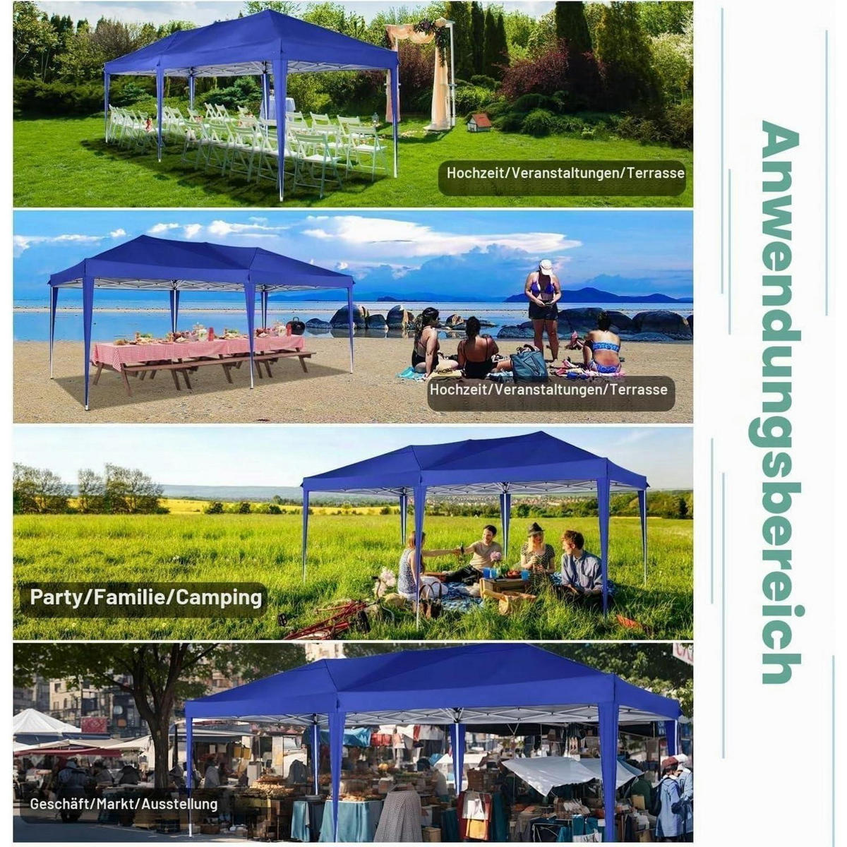 FALTPAVILLON 3 x 6 m wasserdicht mit 6 Seitenwänden Navy Blau - Blau, Textil (300/275/600cm)