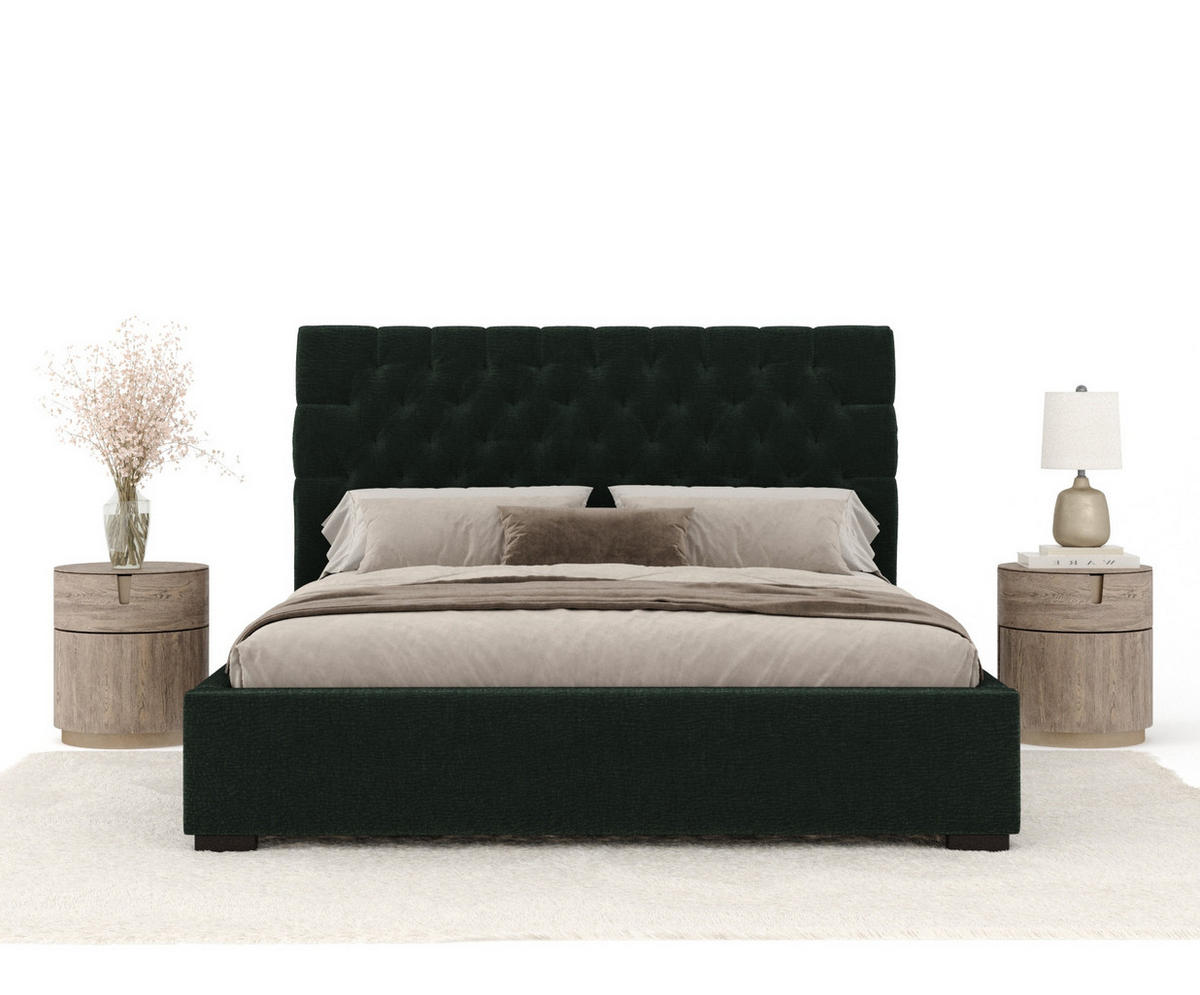 POLSTERBETT Vezzola Dunkelgrün 180/200 cm im Chenille-Stoff - Dunkelgrün/Schwarz, Holz/Holzwerkstoff (180/200cm) - Maison de Reve
