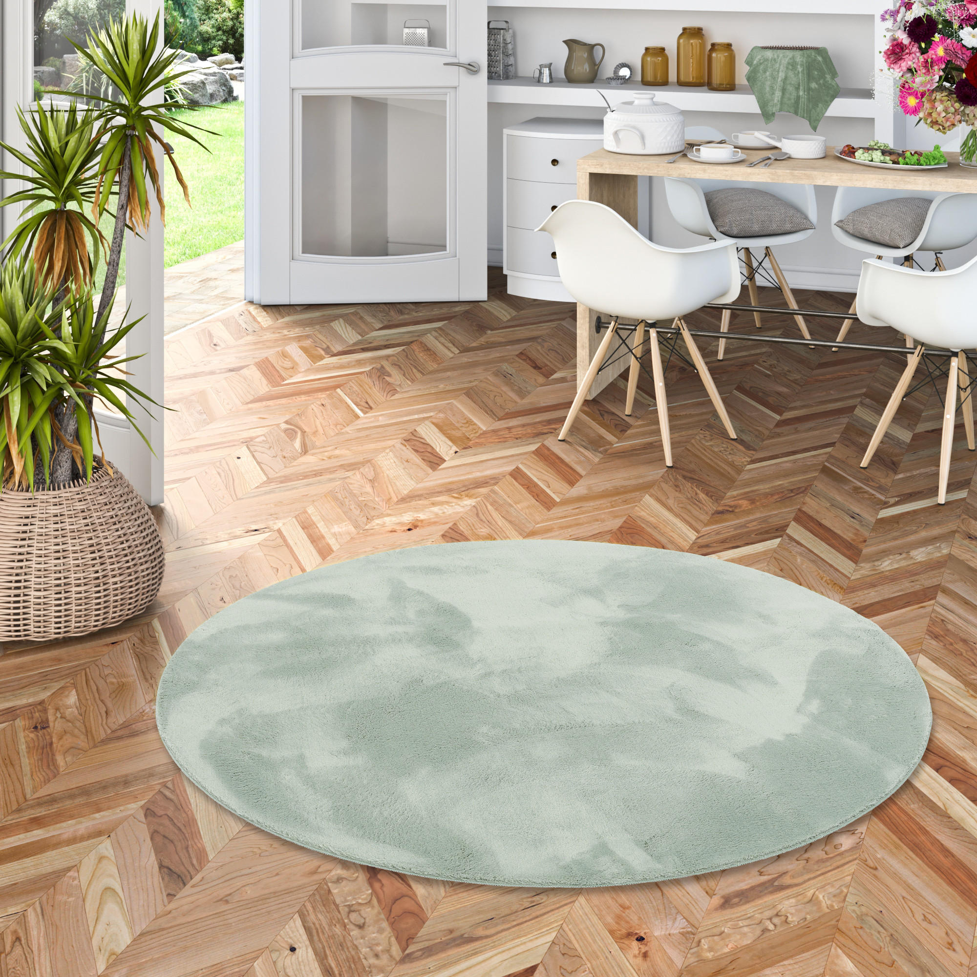 FELLTEPPICH SUPER SOFT PEARL RUND - Grün, Textil (200/200cm) - Pergamon