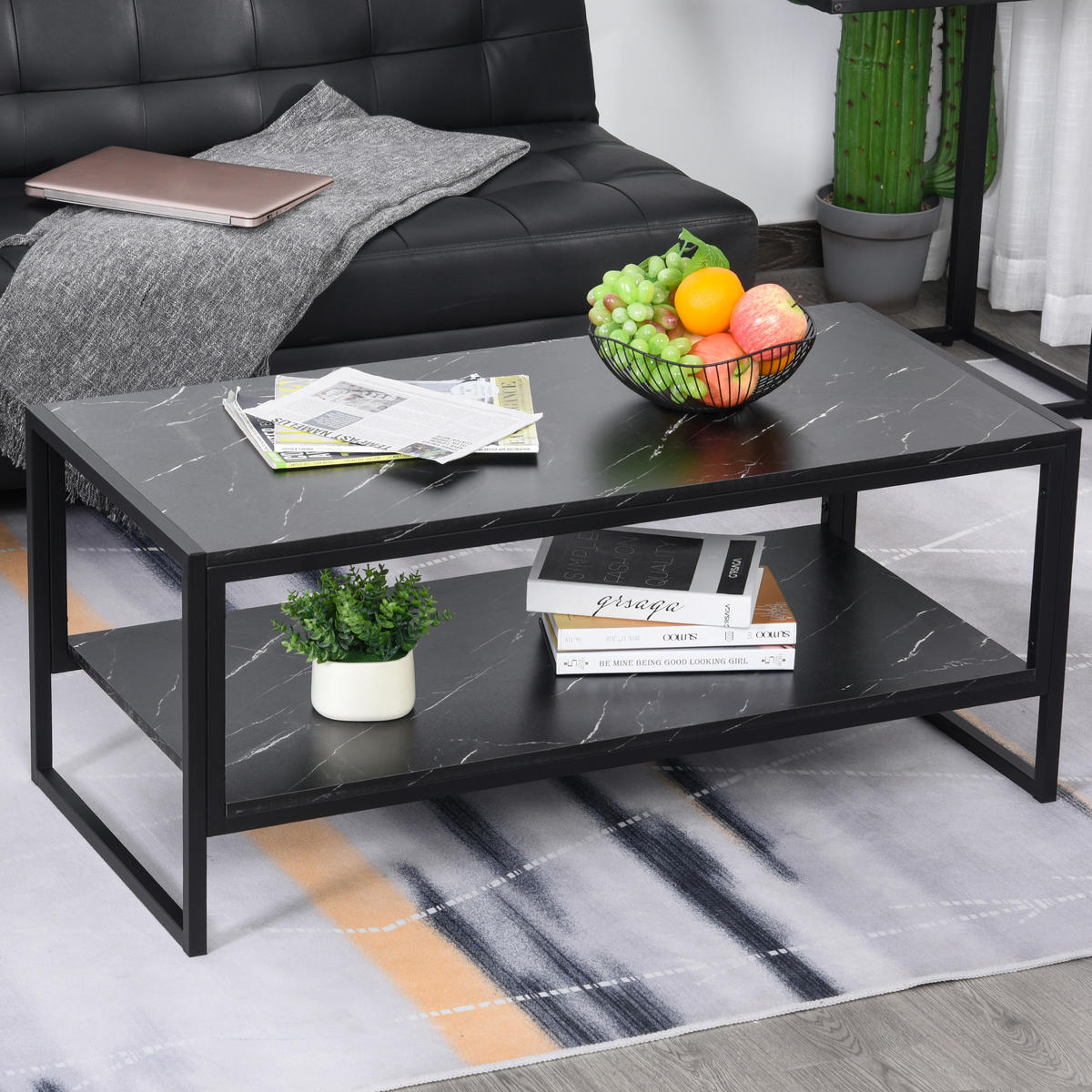 COUCHTISCH Schwarz 106/50/47 cm - Schwarz, Holz (50/106/47cm) - PANGIVO