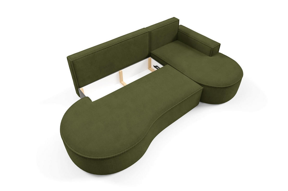 ECKSOFA Flow Grün, mit Schlaffunktion und Kissen in Curio Stoff, rechte seite - Grün, Holzwerkstoff/Textil (277/157cm) - Bettso