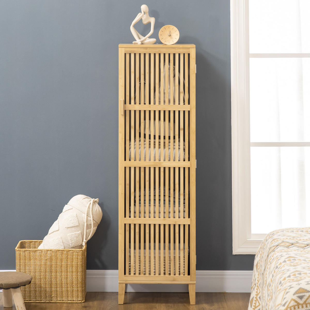 BADREGAL DE-12368 mit lamellentür 40/30/140 cm Naturholz - Naturfarben, Naturmaterialien (30/140/40cm) - ComfortXL