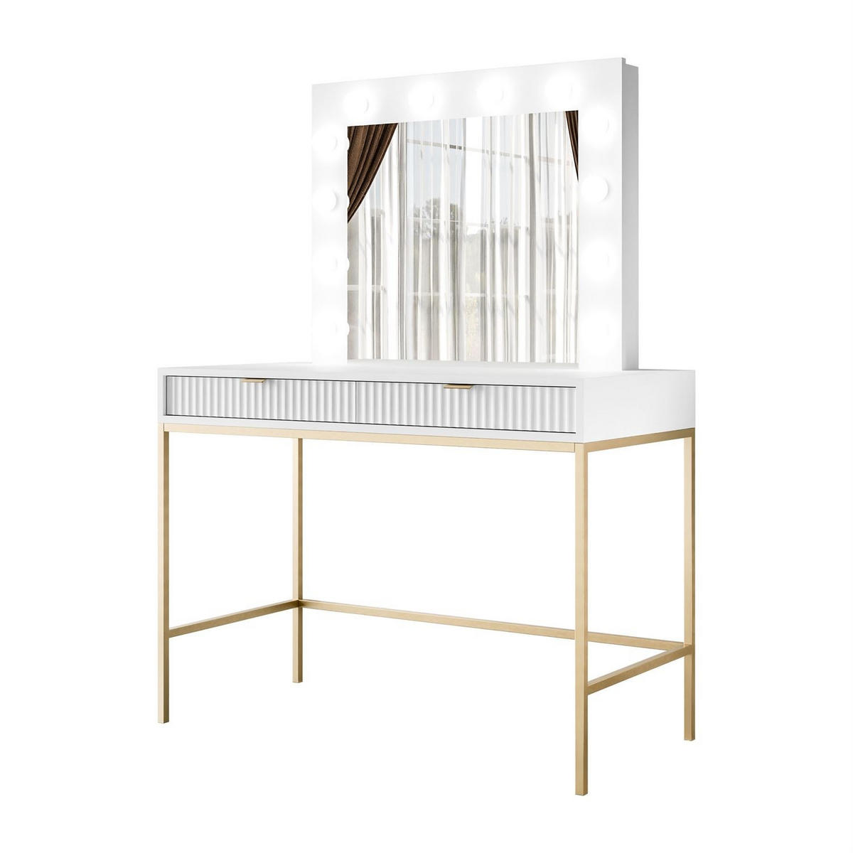 SCHMINKTISCH MIT SPIEGEL CORTADO GOLD T104 WEISS - Weiß, Holzwerkstoff (104/78/50cm) - Lookway