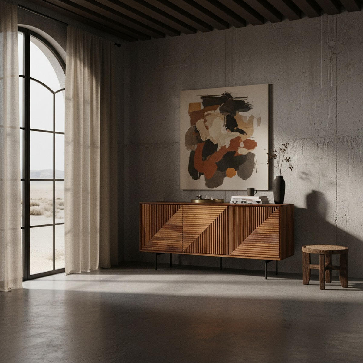SIDEBOARD – Massivholz/Metall, 148x72x40 cm, modern, 3 Türen - Schwarz/Braun, Holz/Metall (148/72/40cm) - KADIMA DESIGN