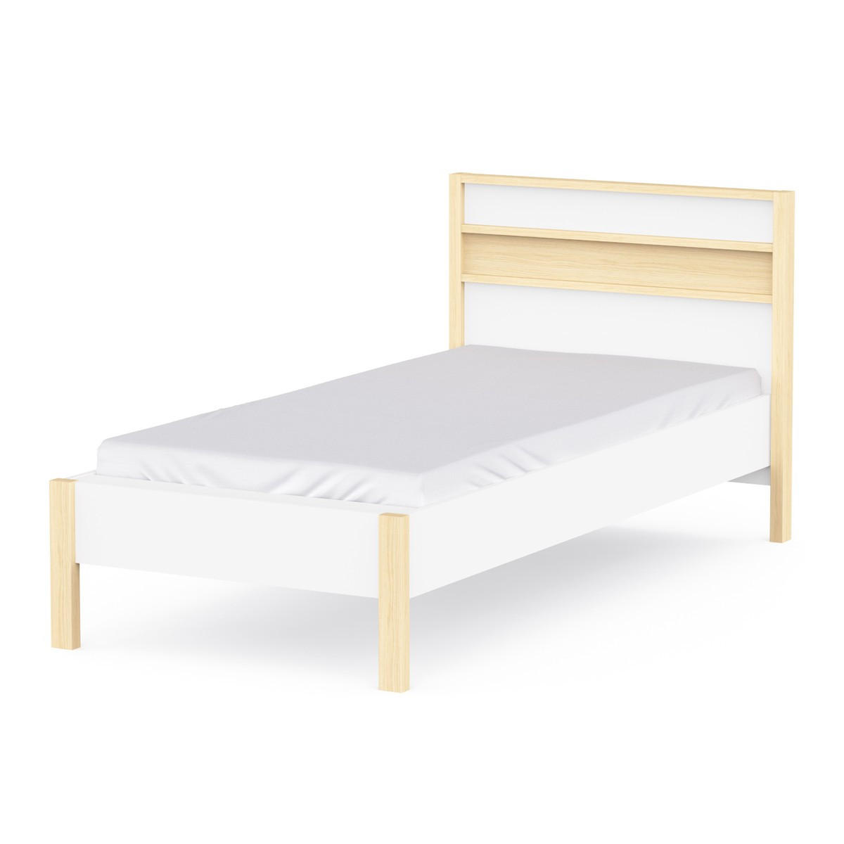 BETT in Weiß und Eiche Dekor 102,9/207,3/95 cm - Weiß, Holzwerkstoff (90/190cm) - Calicosy
